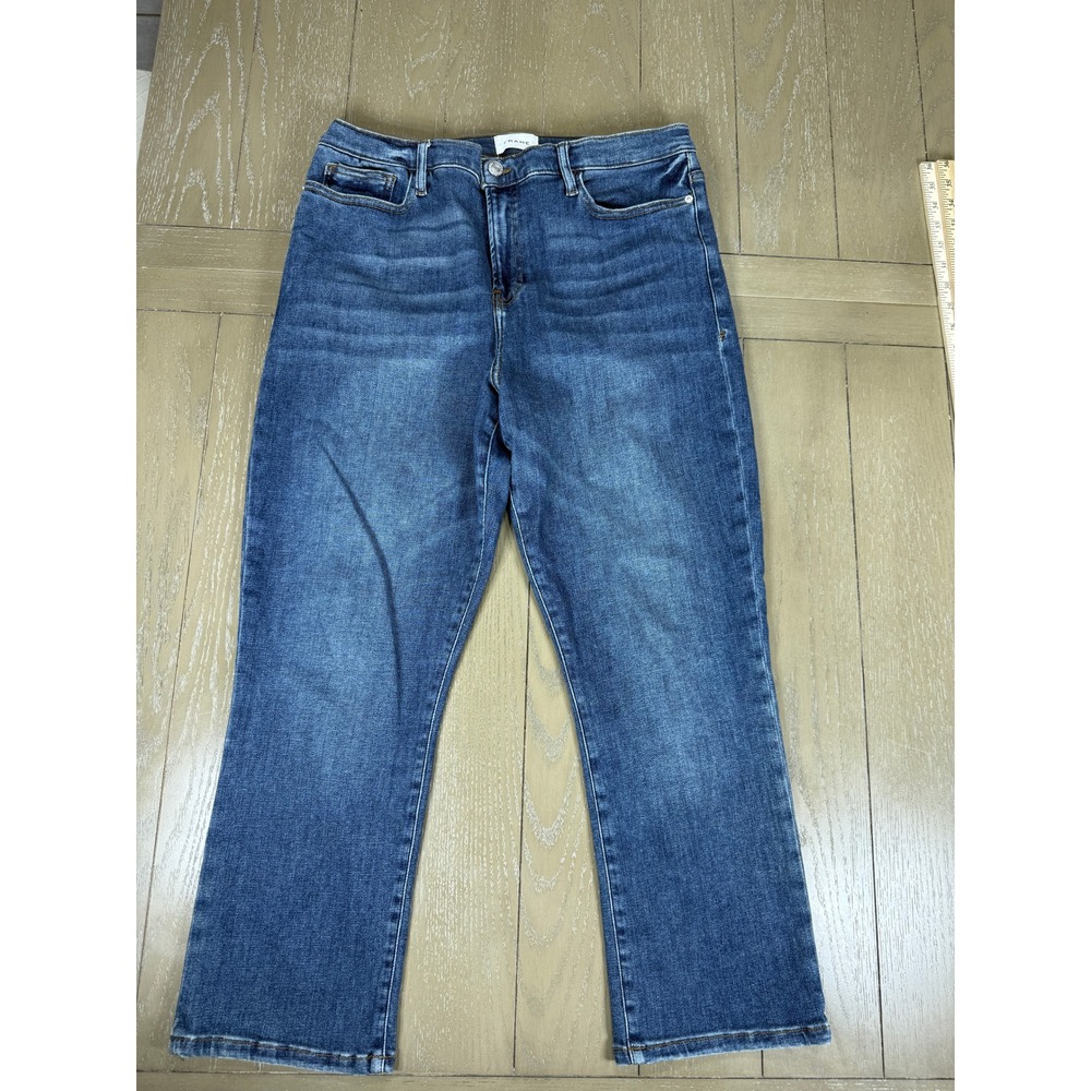 Frame Le High Straight Jeans Womens 33 Bestia Blue High Rise Medium Wash